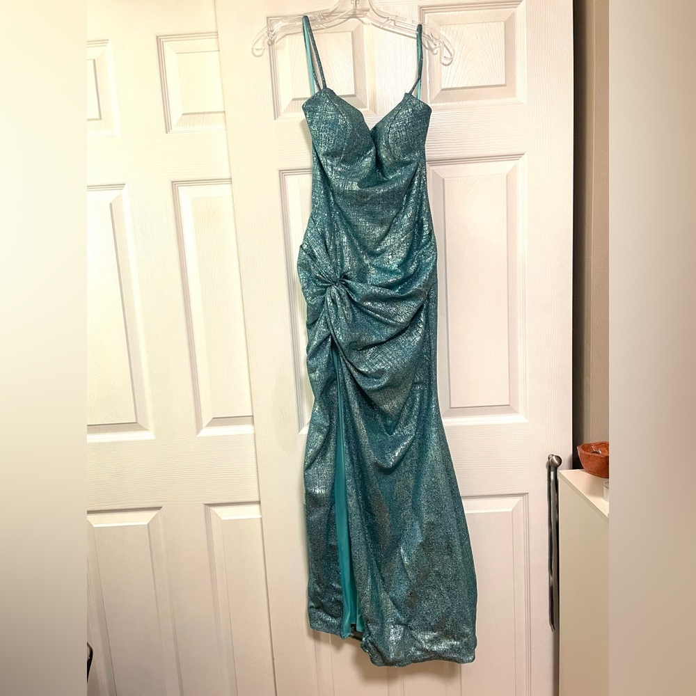 Ashley Lauren turquoise prom dress